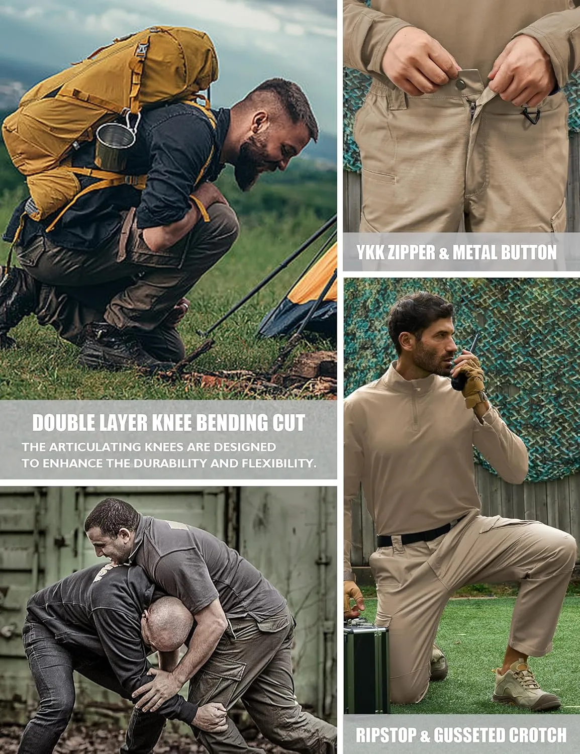 MOURCE Men's Tactical Pants Ripstop - Water-Resistant Lightweight Cargo Work Hiking Pants with 10 Pockets for Outdoor & EDC