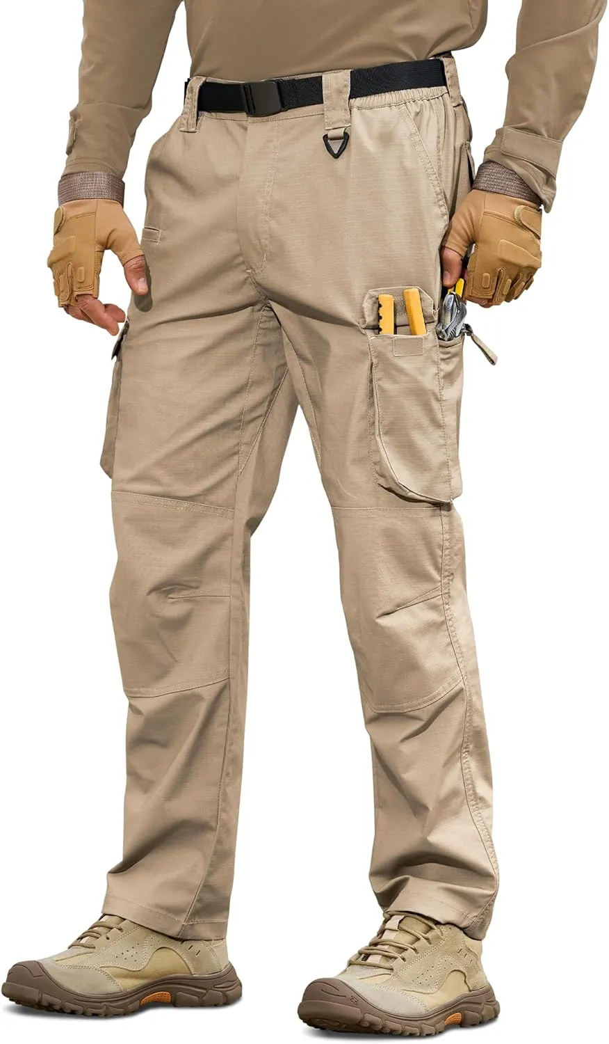 MOURCE Men's Tactical Pants Ripstop - Water-Resistant Lightweight Cargo Work Hiking Pants with 10 Pockets for Outdoor & EDC
