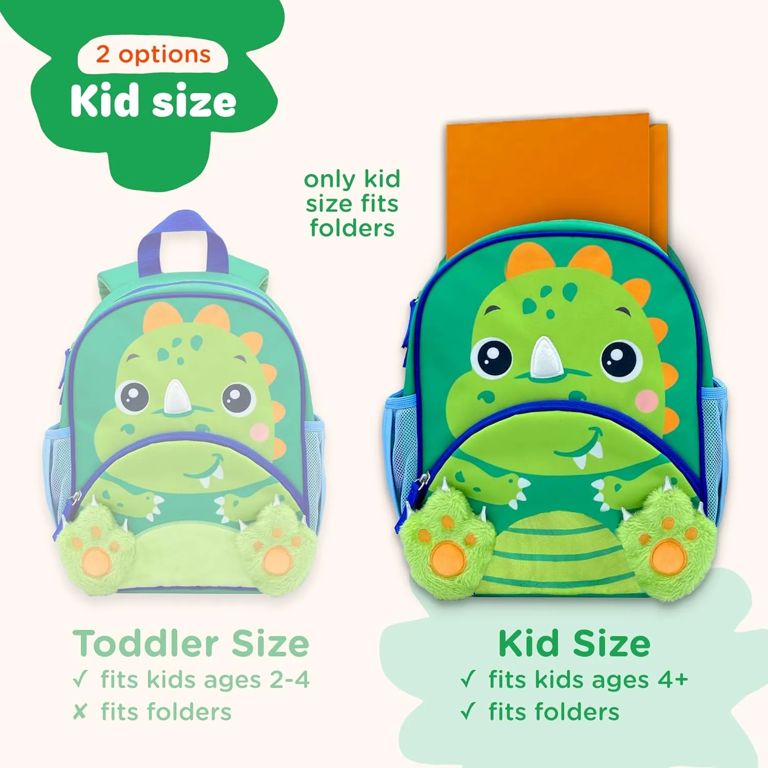 Move2Play, Dinosaur Kids Backpack | Kid Size | Back to School | Elementary, Kindergarten Book Bag | Designed for Boys & Girls Ages 4  Year Olds | Travel Ready