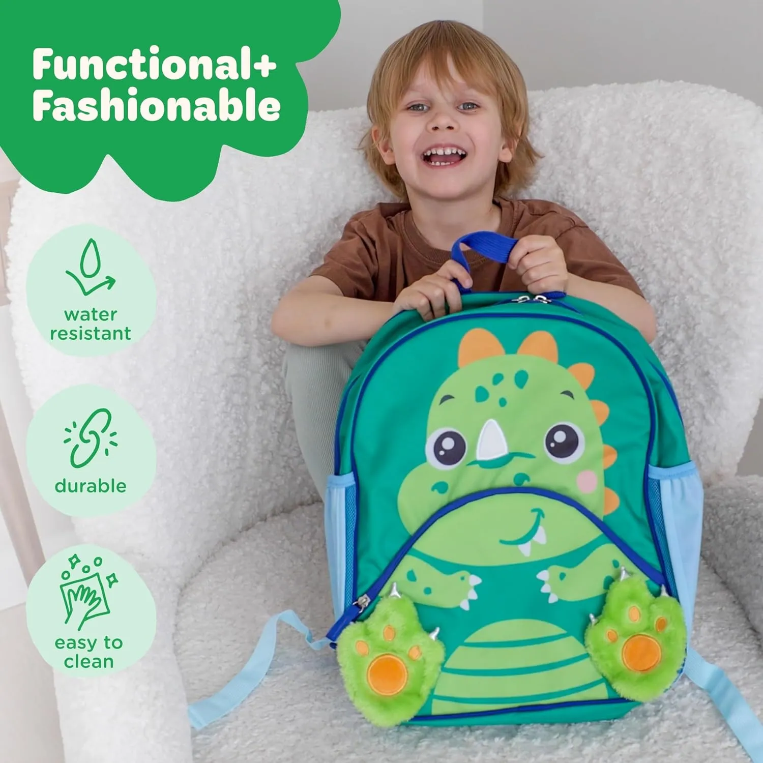 Move2Play, Dinosaur Kids Backpack | Kid Size | Back to School | Elementary, Kindergarten Book Bag | Designed for Boys & Girls Ages 4  Year Olds | Travel Ready