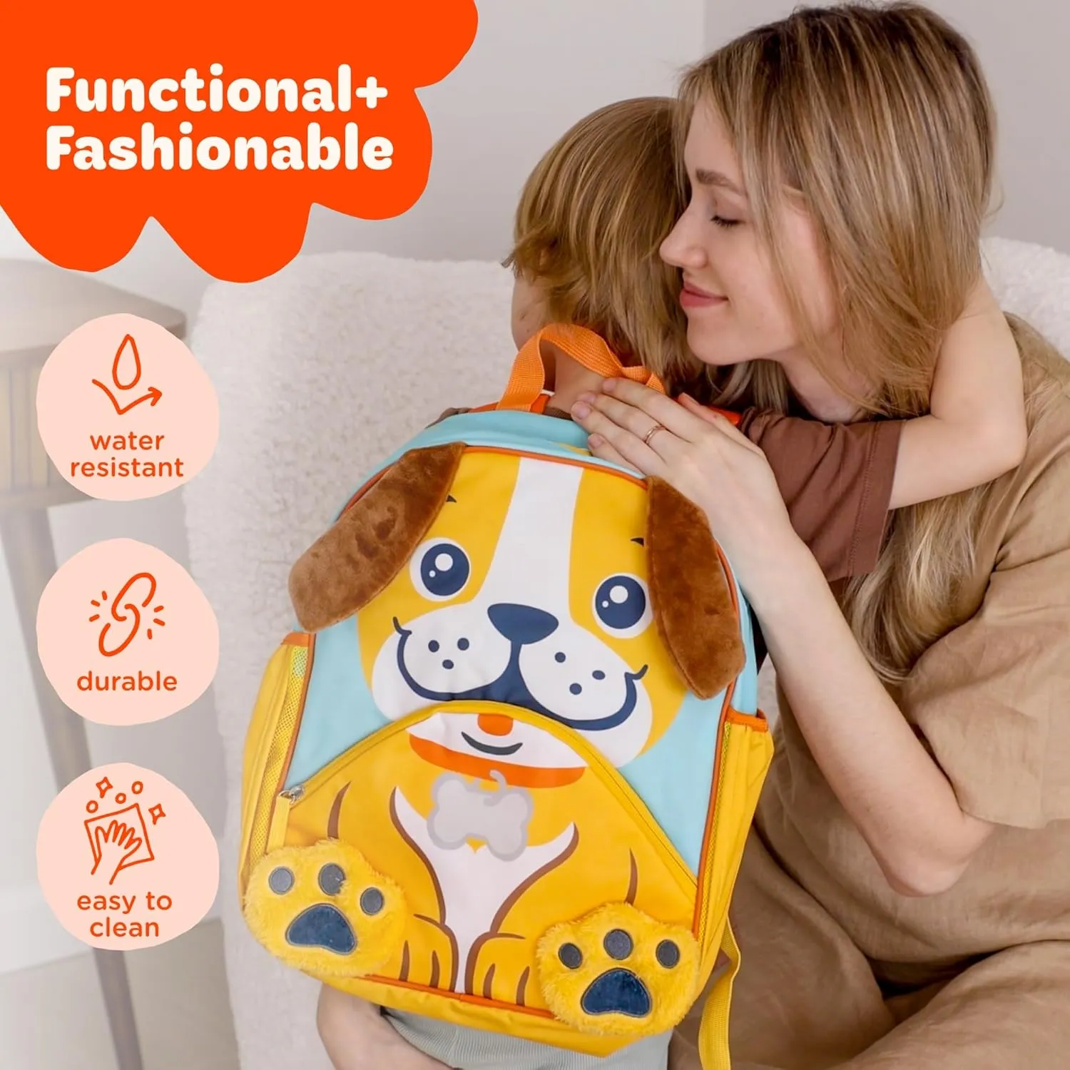 Move2Play, Puppy Kids Backpack | Kid Size | Back to School | Elementary, Kindergarten Book Bag | Designed for Boys & Girls Ages 4  Year Olds | Travel Ready