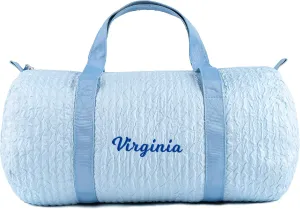 MT WORLD Kids Duffle Bag - Personalized Travel Overnight Duffle with Name - Custom Seersucker Baby Daycare Barrel Bag Custom Child Gifts for Birthday Summer Trips Baby Shower (Blue)