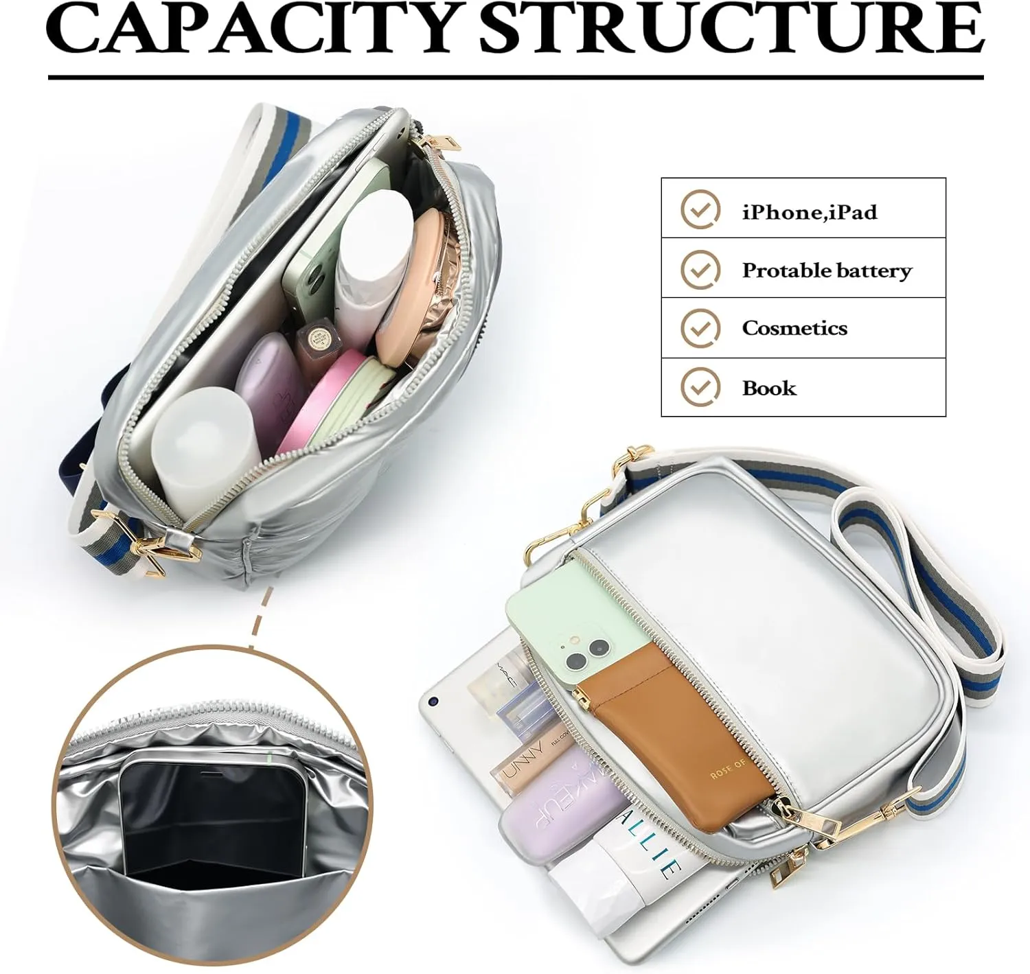 NAARIIAN Crossbody Bags for Women Small Puffy Quilted Purses Shoulder Handbags Adjustable strap Cute Everyday Bag