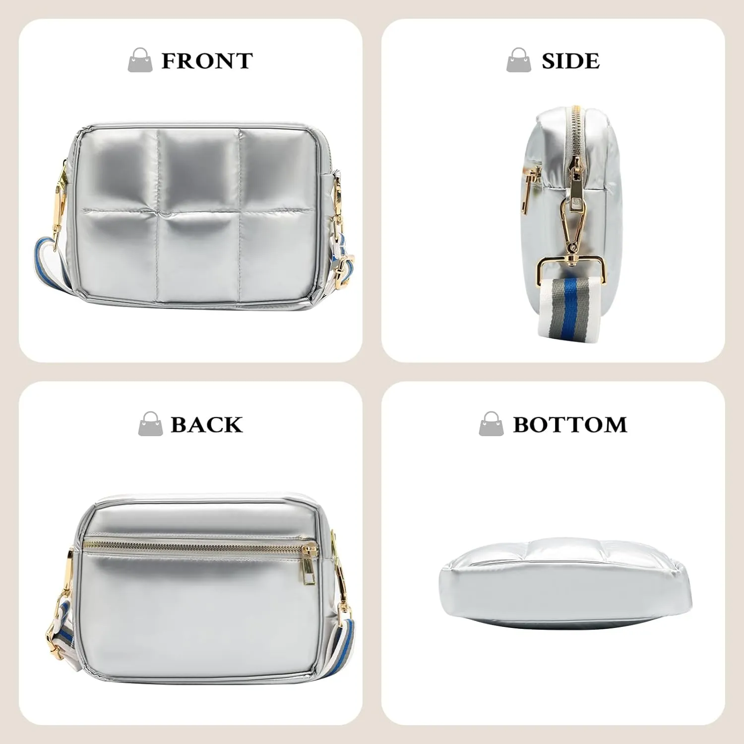 NAARIIAN Crossbody Bags for Women Small Puffy Quilted Purses Shoulder Handbags Adjustable strap Cute Everyday Bag