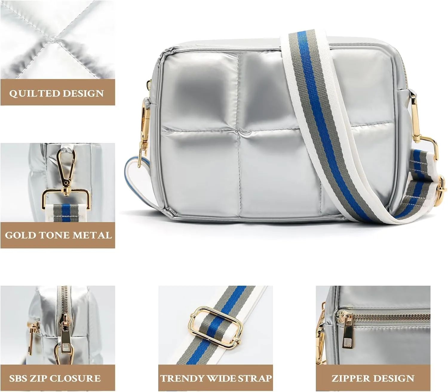 NAARIIAN Crossbody Bags for Women Small Puffy Quilted Purses Shoulder Handbags Adjustable strap Cute Everyday Bag