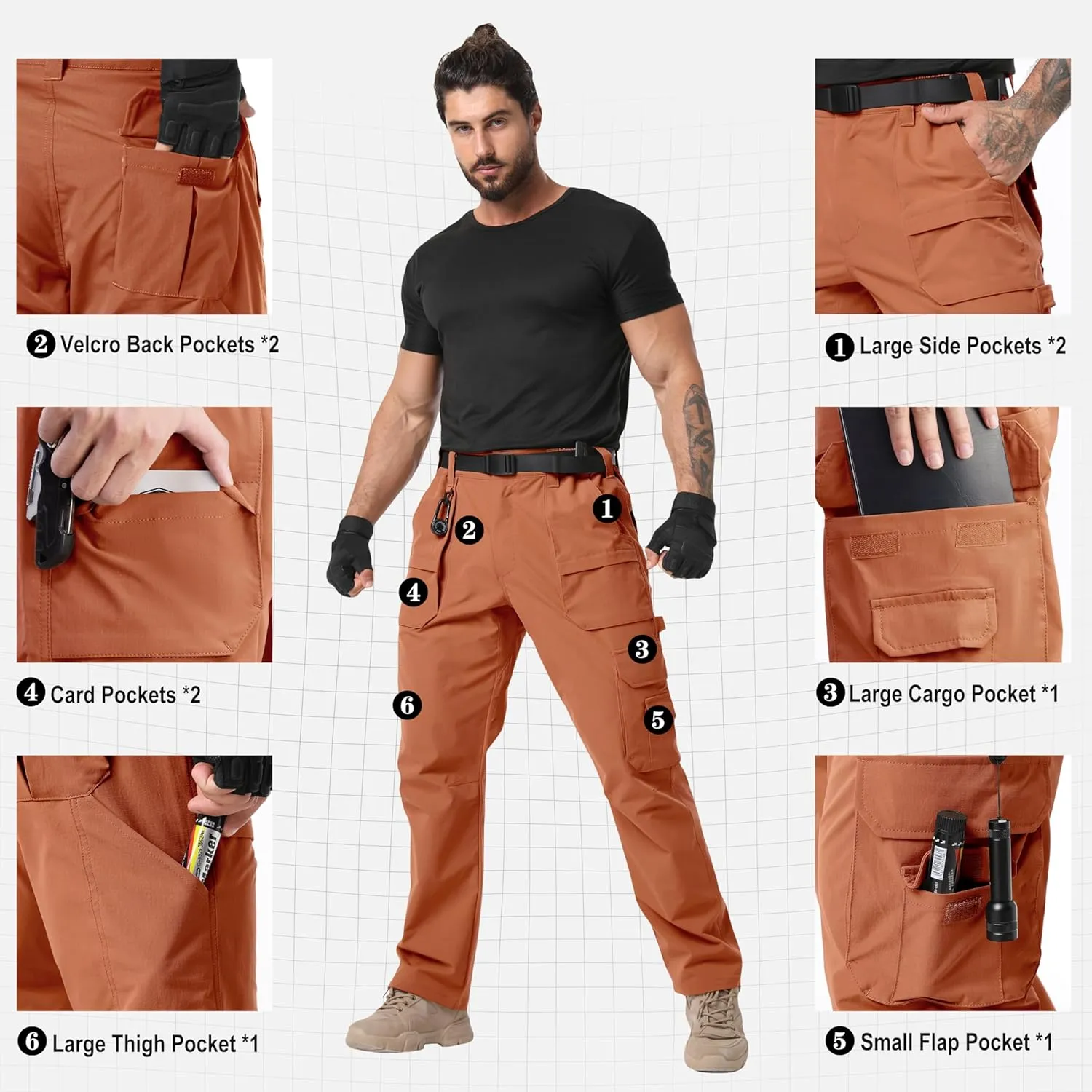 NATUVENIX Tactical Pants for Men Stretch, Ripstop Mens Work Pants Lightweight Hiking Cargo Pants Men Water Resistant