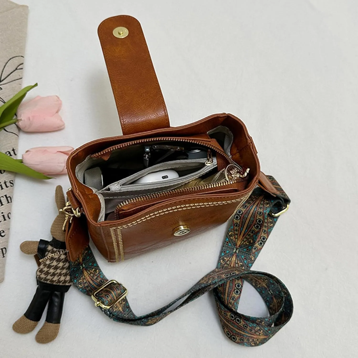 NEBIL Vintage Bucket Bag, Women's Crossbody Bags, Bootara Bucket Bag, Vintage Shoulder Bag with Adjustable Widened Strap