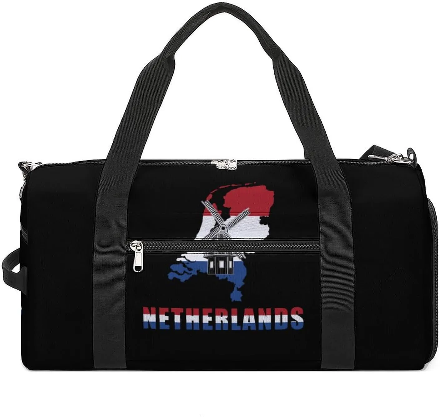 Netherlands Map Flag with Windmill Unisex Gym Bag Waterproof Sports Duffels Travel Gear With Laundry Shoe Compartment