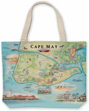 New Jersey's Cape May Map Canvas Tote Bag with Handles, Cloth Grocery Shopping Bag, Reusable & Eco-friendly Bag
