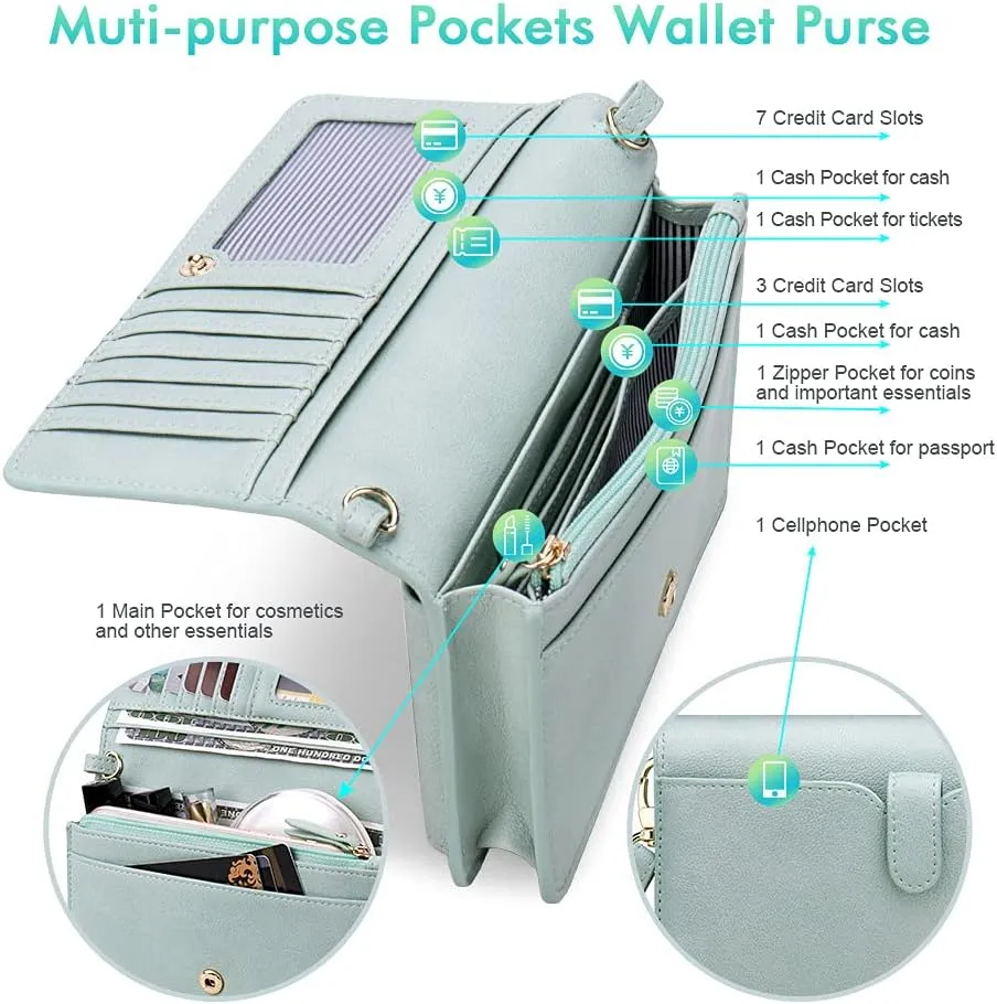 nuoku Women Small Crossbody Bag Cellphone Purse Wallet with RFID Card Slots 2 Straps