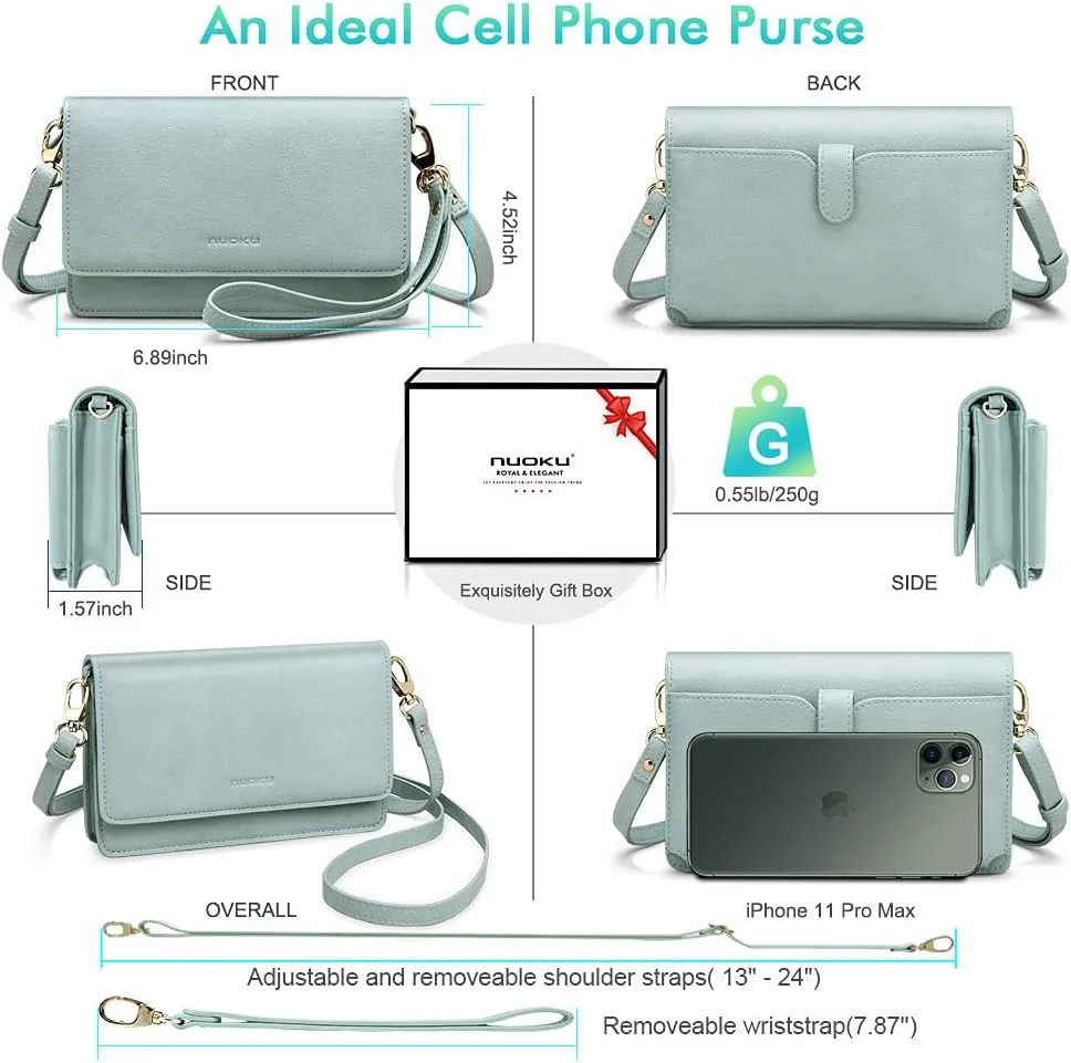 nuoku Women Small Crossbody Bag Cellphone Purse Wallet with RFID Card Slots 2 Straps