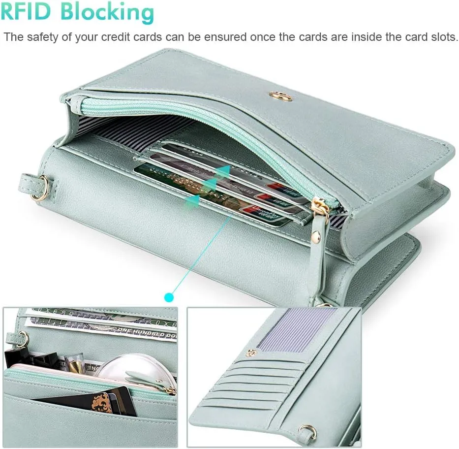 nuoku Women Small Crossbody Bag Cellphone Purse Wallet with RFID Card Slots 2 Straps