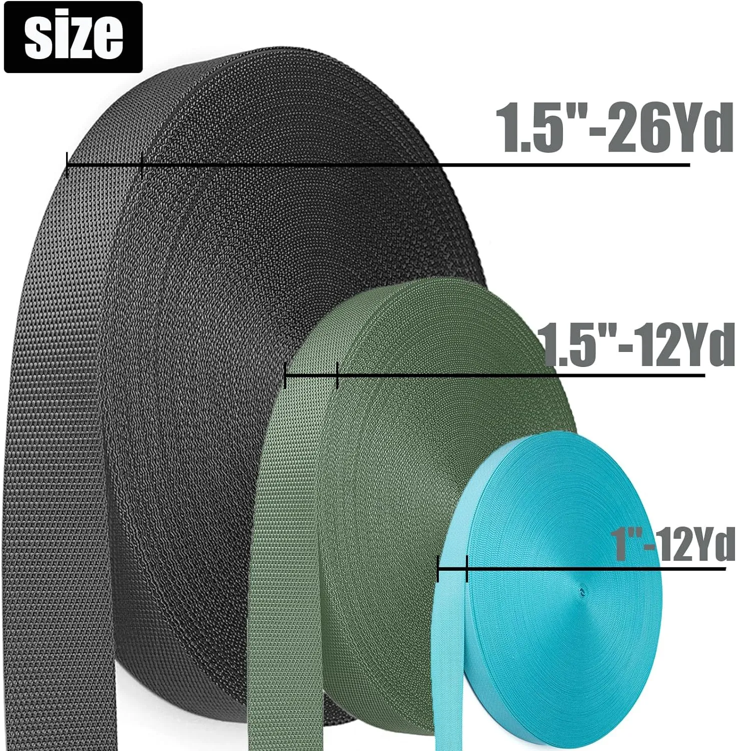 Nylon Webbing 1 Inch 1.5 Inch, Heavy Duty Nylon Webbing Strap 12 Yard, Durable Nylon Strapping for Indoor or Outdoor Gear, DIY Crafting, Repairing (Black, 1"-26 Yard)