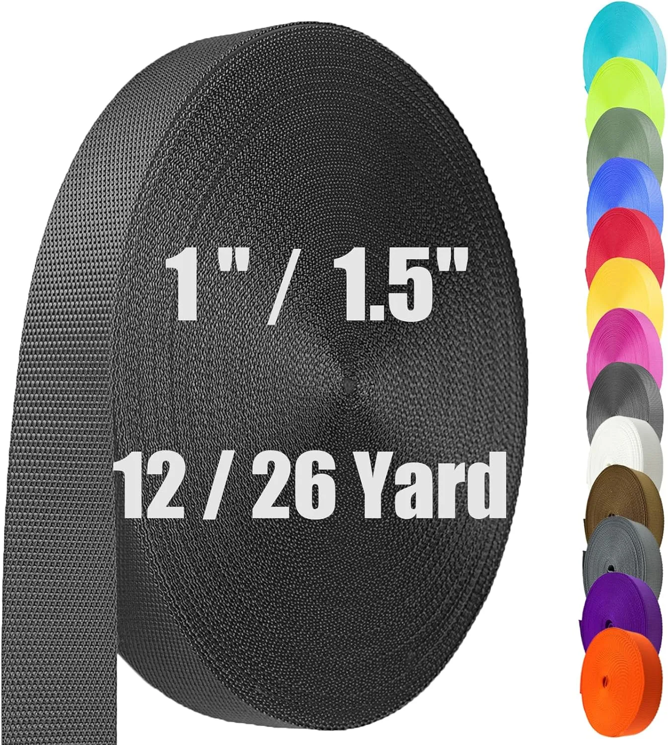 Nylon Webbing 1 Inch 1.5 Inch, Heavy Duty Nylon Webbing Strap 12 Yard, Durable Nylon Strapping for Indoor or Outdoor Gear, DIY Crafting, Repairing (Black, 1"-26 Yard)