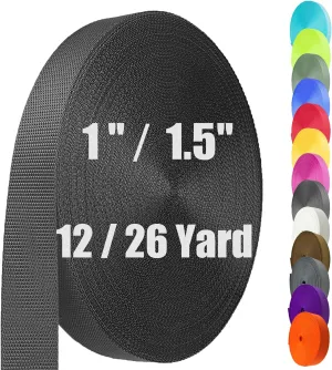 Nylon Webbing 1 Inch 1.5 Inch, Heavy Duty Nylon Webbing Strap 12 Yard, Durable Nylon Strapping for Indoor or Outdoor Gear, DIY Crafting, Repairing (Black, 1"-26 Yard)