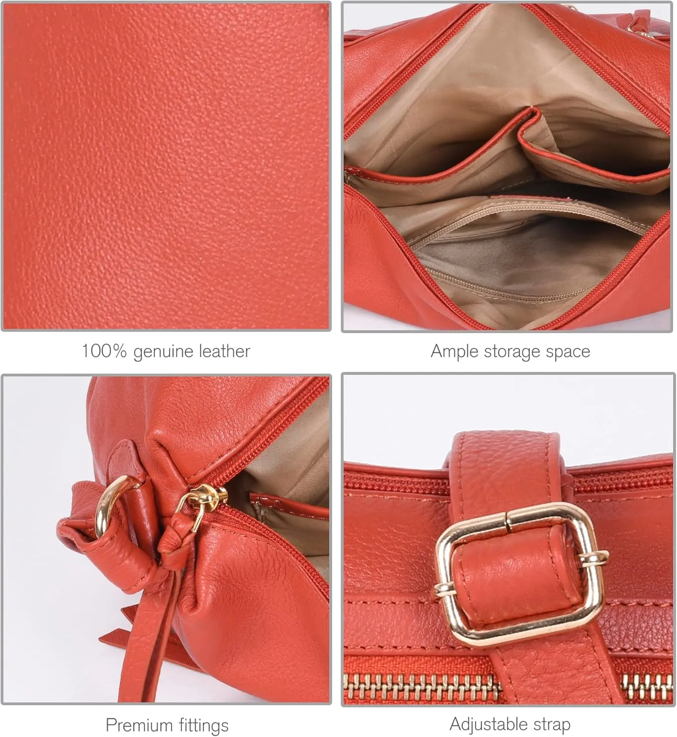 Oak Leathers Women's Crossbody Bag - Genuine Leather Crossover Shoulder Purse With Adjustable Sling Strap - Medium Size