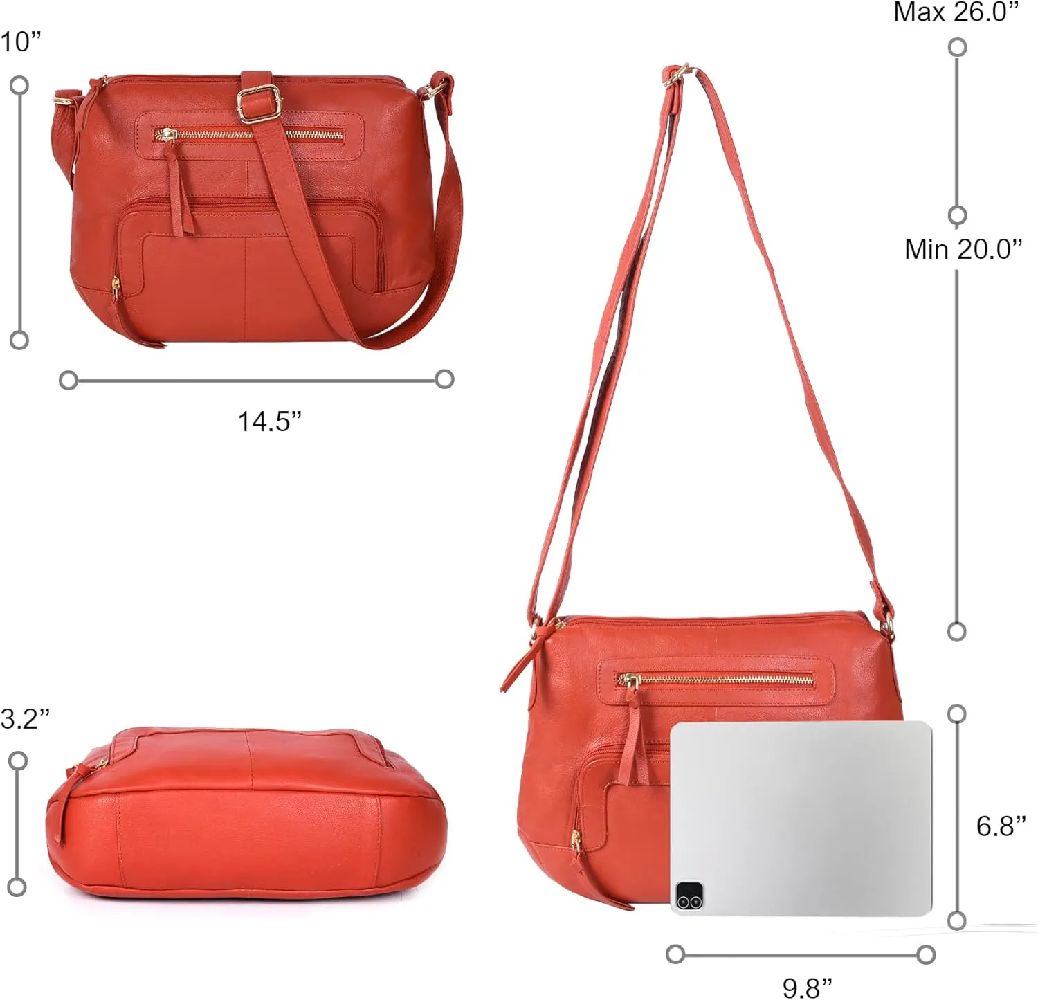 Oak Leathers Women's Crossbody Bag - Genuine Leather Crossover Shoulder Purse With Adjustable Sling Strap - Medium Size