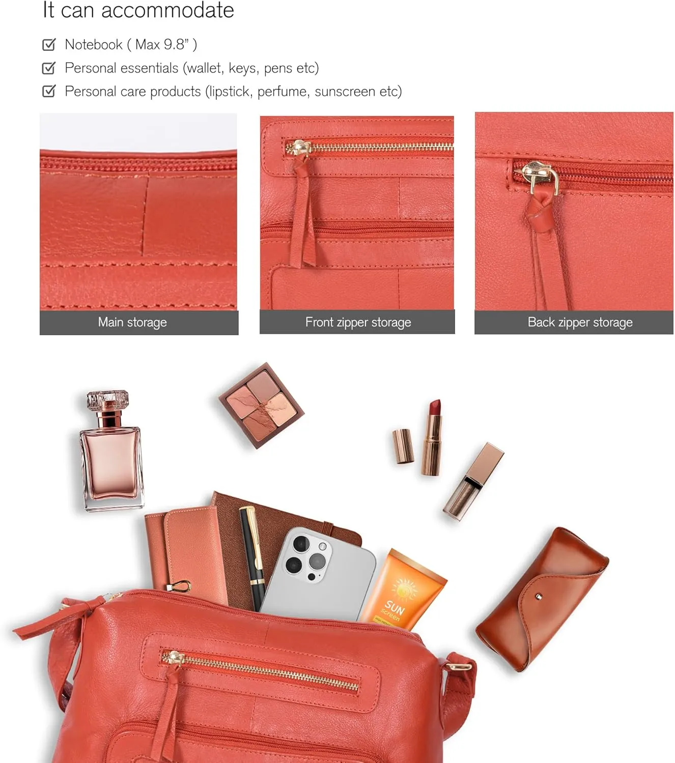 Oak Leathers Women's Crossbody Bag - Genuine Leather Crossover Shoulder Purse With Adjustable Sling Strap - Medium Size