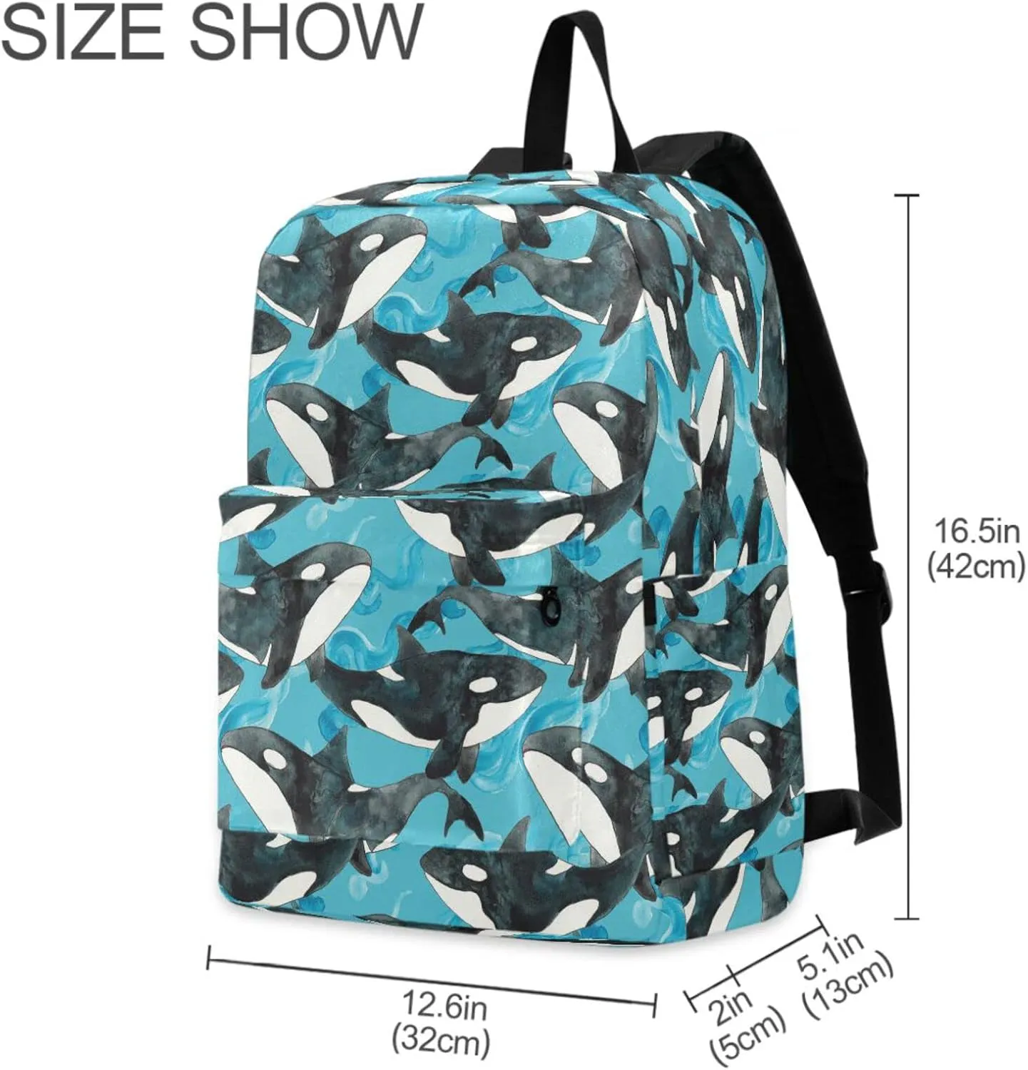 Ocean Cartoon Killer Whale Large Portable Laptop Backpack,Durable Travel Bag for Men Women School Bookbag Work Fit 16.5 Inch Notebook
