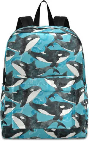 Ocean Cartoon Killer Whale Large Portable Laptop Backpack,Durable Travel Bag for Men Women School Bookbag Work Fit 16.5 Inch Notebook