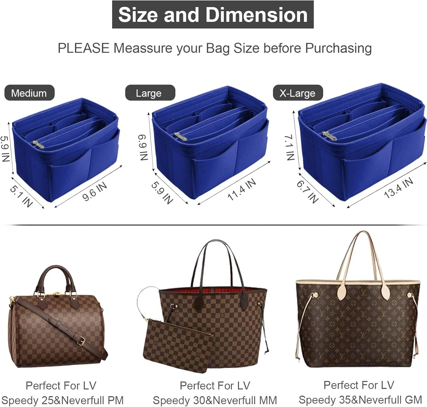 OMYSTYLE Purse Organizer Insert, Felt Tote Bag Organizer Insert with 5 Sizes, Handbag Dividers for Inside Purse, Compatible with Longchamp, Neverful, Speedy and More