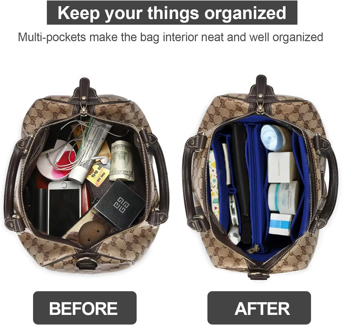 OMYSTYLE Purse Organizer Insert, Felt Tote Bag Organizer Insert with 5 Sizes, Handbag Dividers for Inside Purse, Compatible with Longchamp, Neverful, Speedy and More