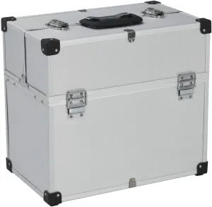 Organized and Portable Tool Storage Case, 6 Extendable Trays, Lockable Design, Silver Aluminum, 15" x 8.9" x 13.4"