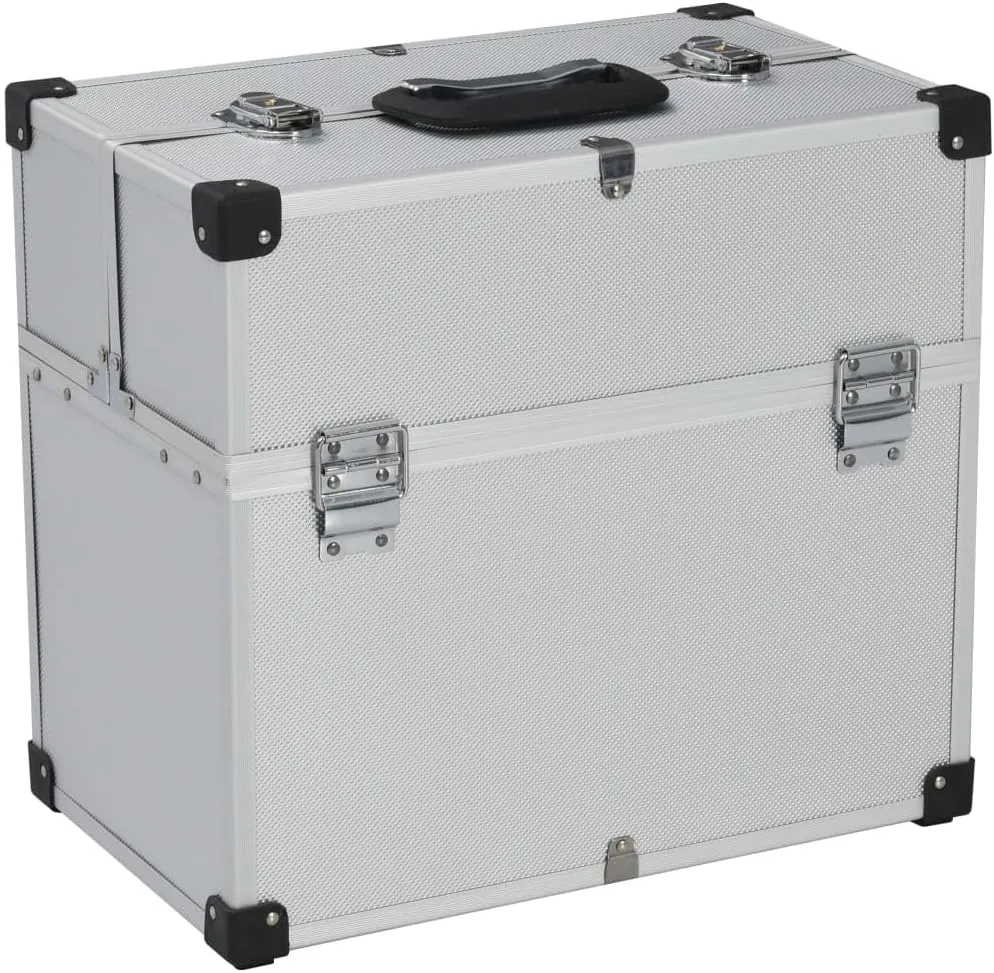 Organized and Portable Tool Storage Case, 6 Extendable Trays, Lockable Design, Silver Aluminum, 15" x 8.9" x 13.4"