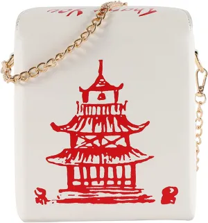 Oweisong Women Novelty Chinese Takeout Purse Tower Print Crossody Shoulder Bag Box Totes with Comfortable Chain Strap