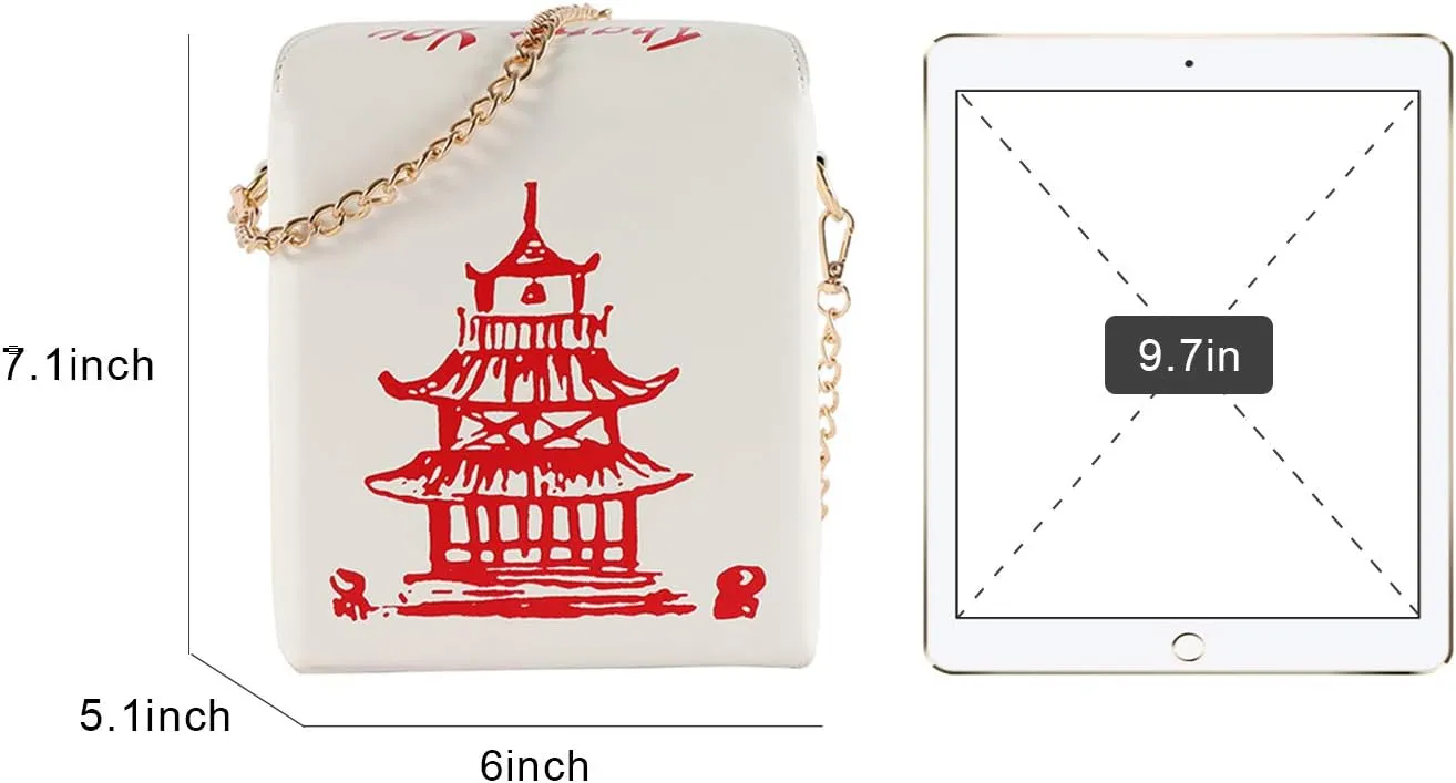 Oweisong Women Novelty Chinese Takeout Purse Tower Print Crossody Shoulder Bag Box Totes with Comfortable Chain Strap