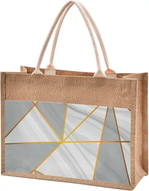 Oyihfvs Durable Burlap Bag with Handles, Zipper Jute Tote Reusable Bag Waterproof Lining for Shopping Work Travel beach
