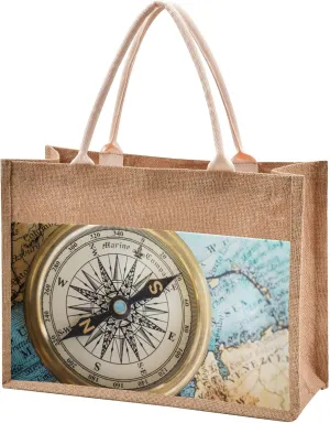 Oyihfvs Durable Burlap Bag with Handles, Zipper Jute Tote Reusable Bag Waterproof Lining for Shopping Work Travel beach