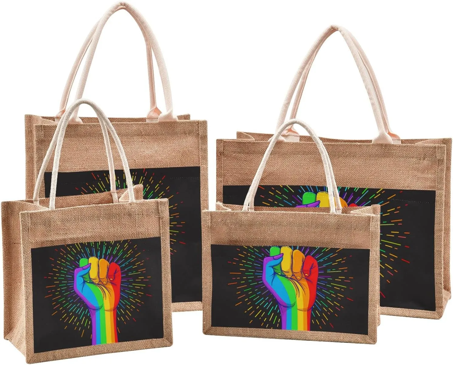 Oyihfvs Durable Burlap Bag with Handles, Zipper Jute Tote Reusable Bag Waterproof Lining for Shopping Work Travel beach