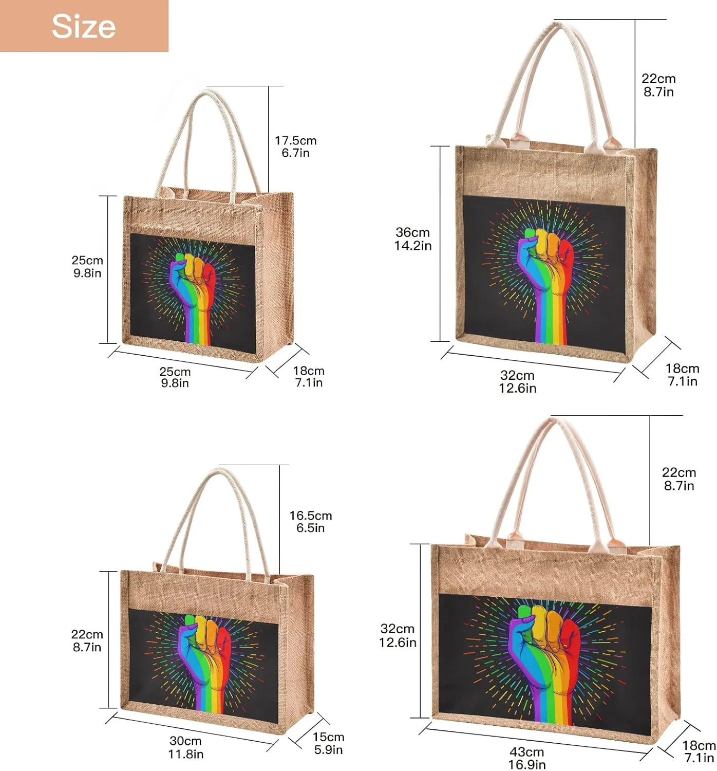 Oyihfvs Durable Burlap Bag with Handles, Zipper Jute Tote Reusable Bag Waterproof Lining for Shopping Work Travel beach