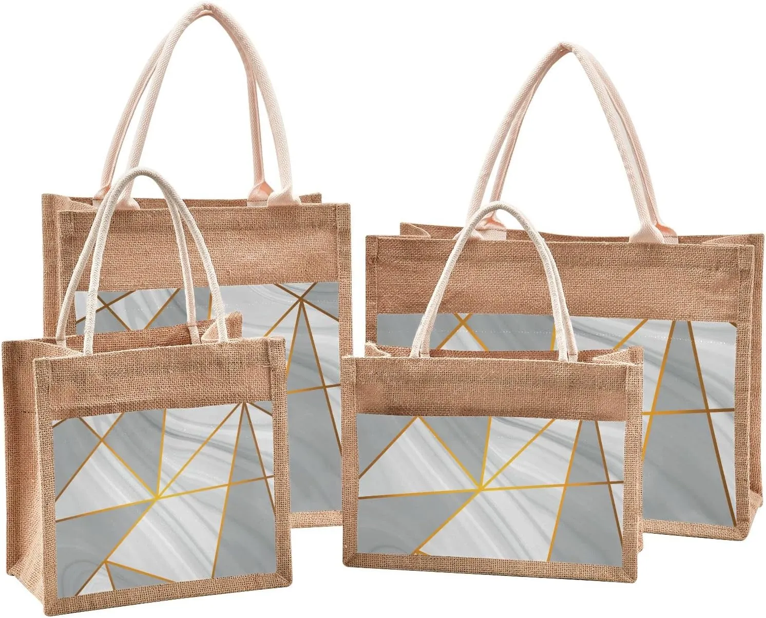 Oyihfvs Durable Burlap Bag with Handles, Zipper Jute Tote Reusable Bag Waterproof Lining for Shopping Work Travel beach