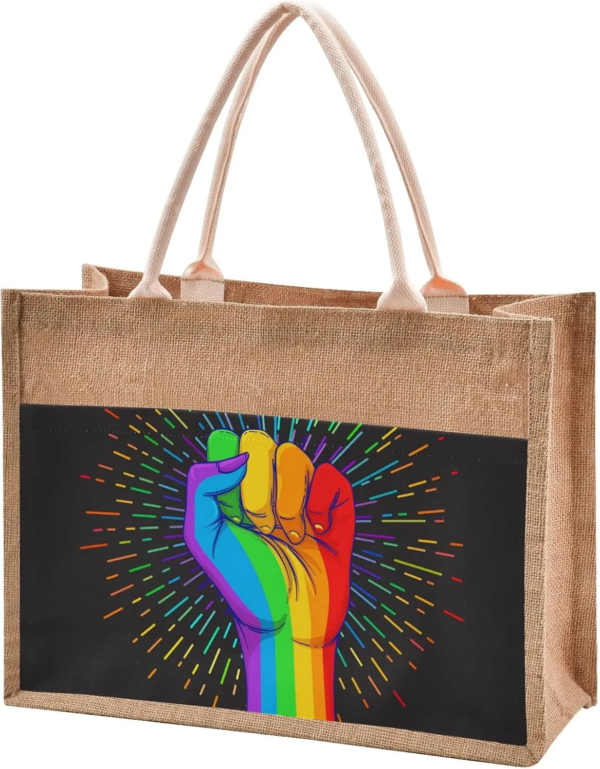 Oyihfvs Durable Burlap Bag with Handles, Zipper Jute Tote Reusable Bag Waterproof Lining for Shopping Work Travel beach