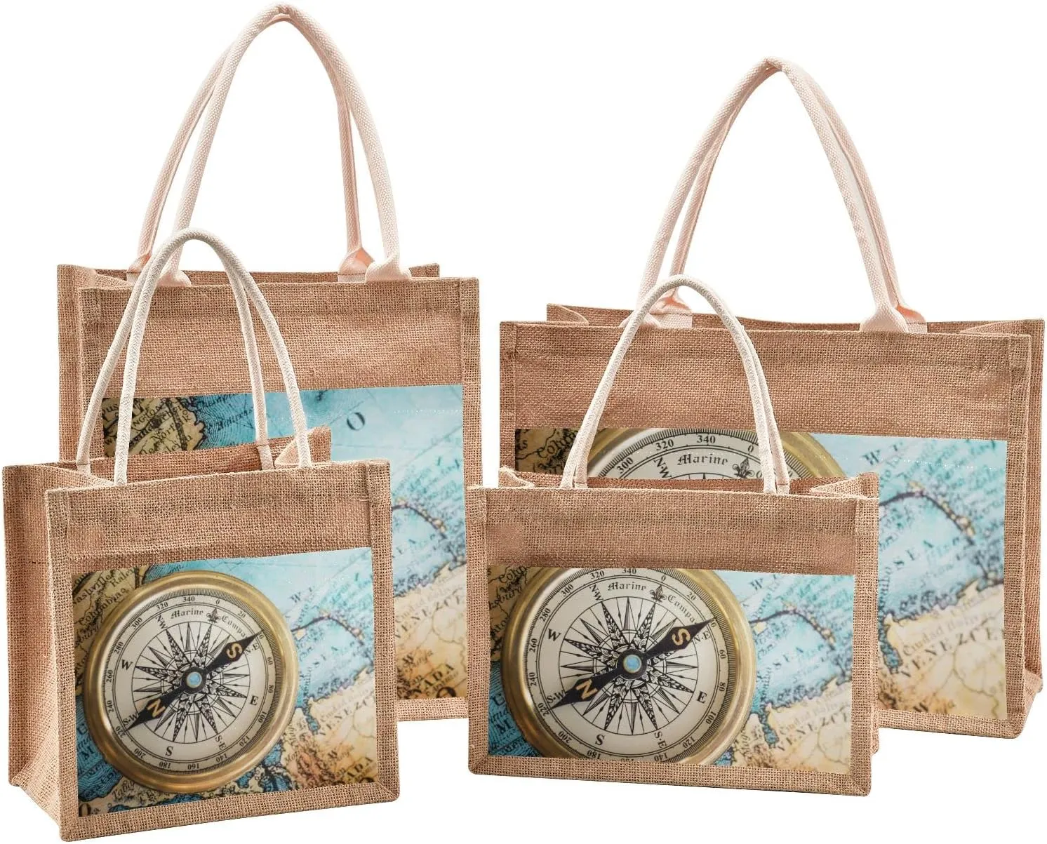 Oyihfvs Durable Burlap Bag with Handles, Zipper Jute Tote Reusable Bag Waterproof Lining for Shopping Work Travel beach