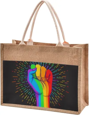 Oyihfvs Durable Burlap Bag with Handles, Zipper Jute Tote Reusable Bag Waterproof Lining for Shopping Work Travel beach