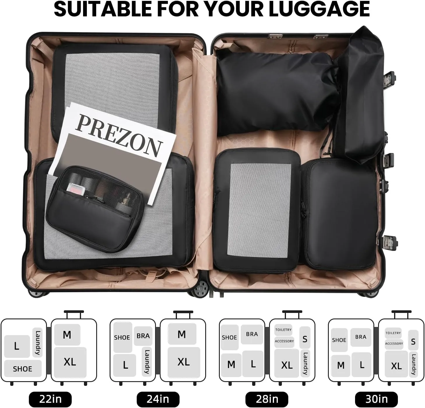 Packing Cubes for Travel | 10 Set, 8 Set |Durable Luggage Organizer 4 Size(Extra Large, Large, Medium, Small),Comprehensive Cubes for Toiletry,Underwear, Shoe,Travel Essentials,Efficient Women Gifts
