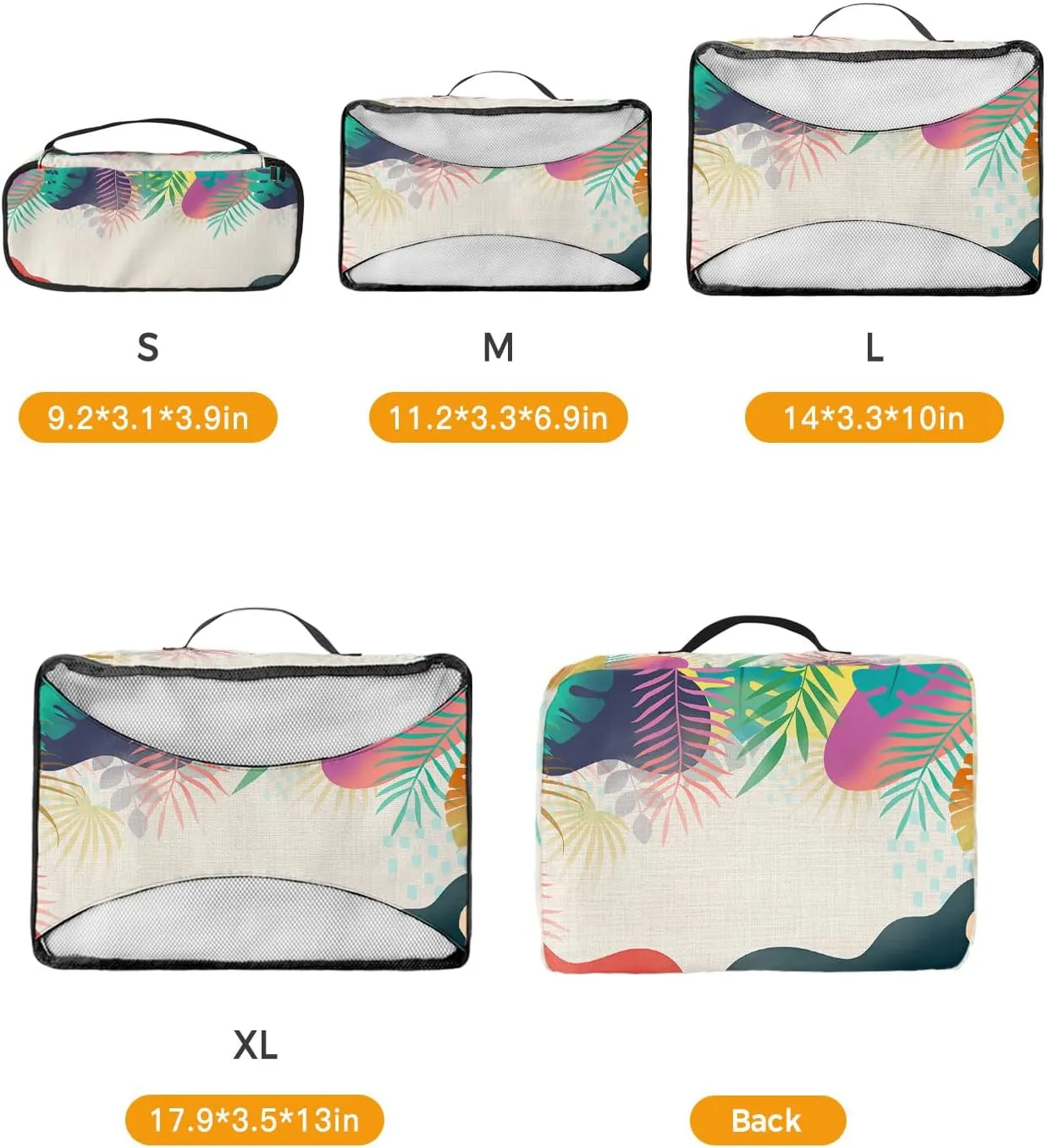 Packing Cubes for Travel, 4 Set Travel Packing Organized Cubes Abstract Plants Leaves Pattern Gradient Linen Texture Waterproof Luggage Organizer Shoe Bag Travel Accessories for Carry On Suitcases