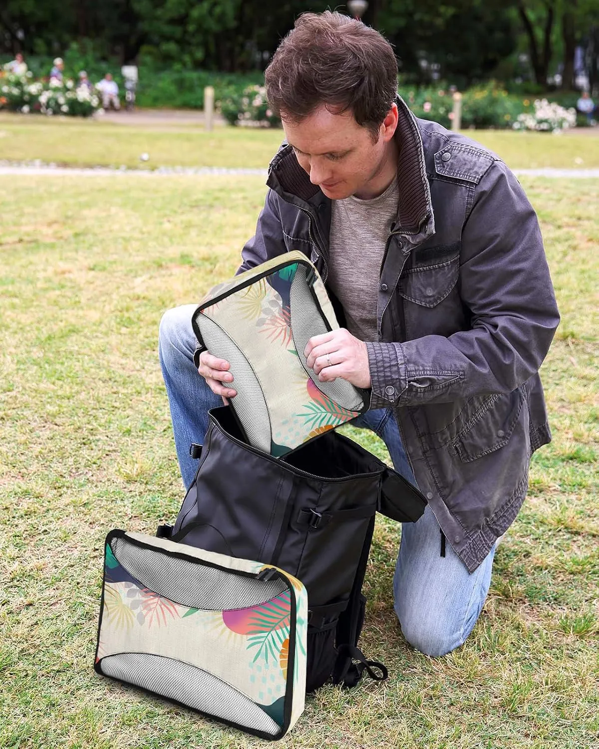 Packing Cubes for Travel, 4 Set Travel Packing Organized Cubes Abstract Plants Leaves Pattern Gradient Linen Texture Waterproof Luggage Organizer Shoe Bag Travel Accessories for Carry On Suitcases