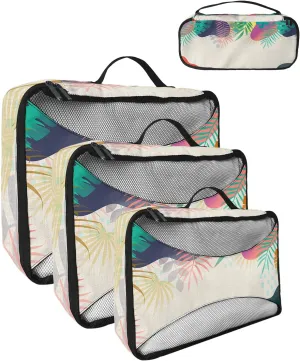Packing Cubes for Travel, 4 Set Travel Packing Organized Cubes Abstract Plants Leaves Pattern Gradient Linen Texture Waterproof Luggage Organizer Shoe Bag Travel Accessories for Carry On Suitcases