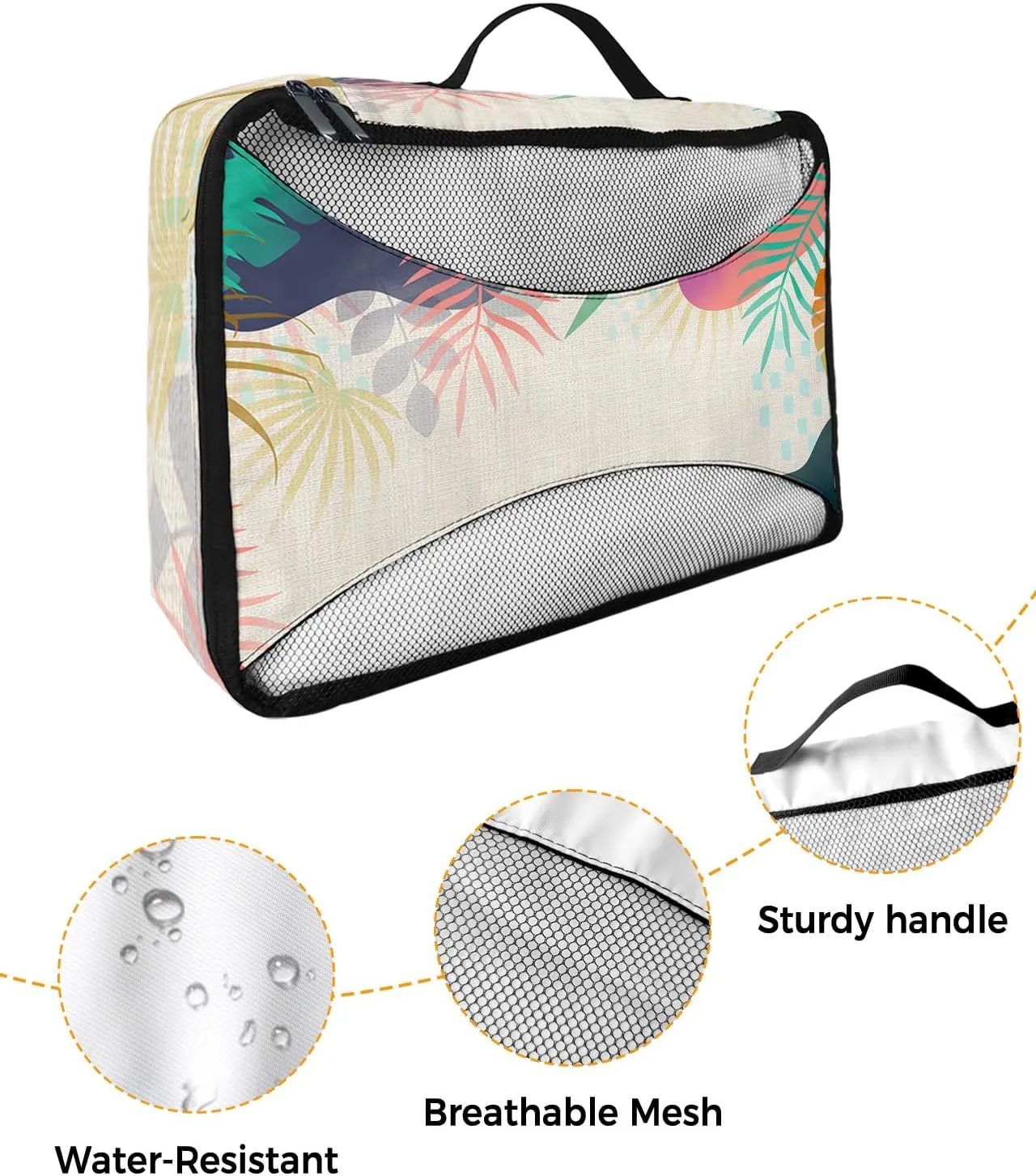 Packing Cubes for Travel, 4 Set Travel Packing Organized Cubes Abstract Plants Leaves Pattern Gradient Linen Texture Waterproof Luggage Organizer Shoe Bag Travel Accessories for Carry On Suitcases
