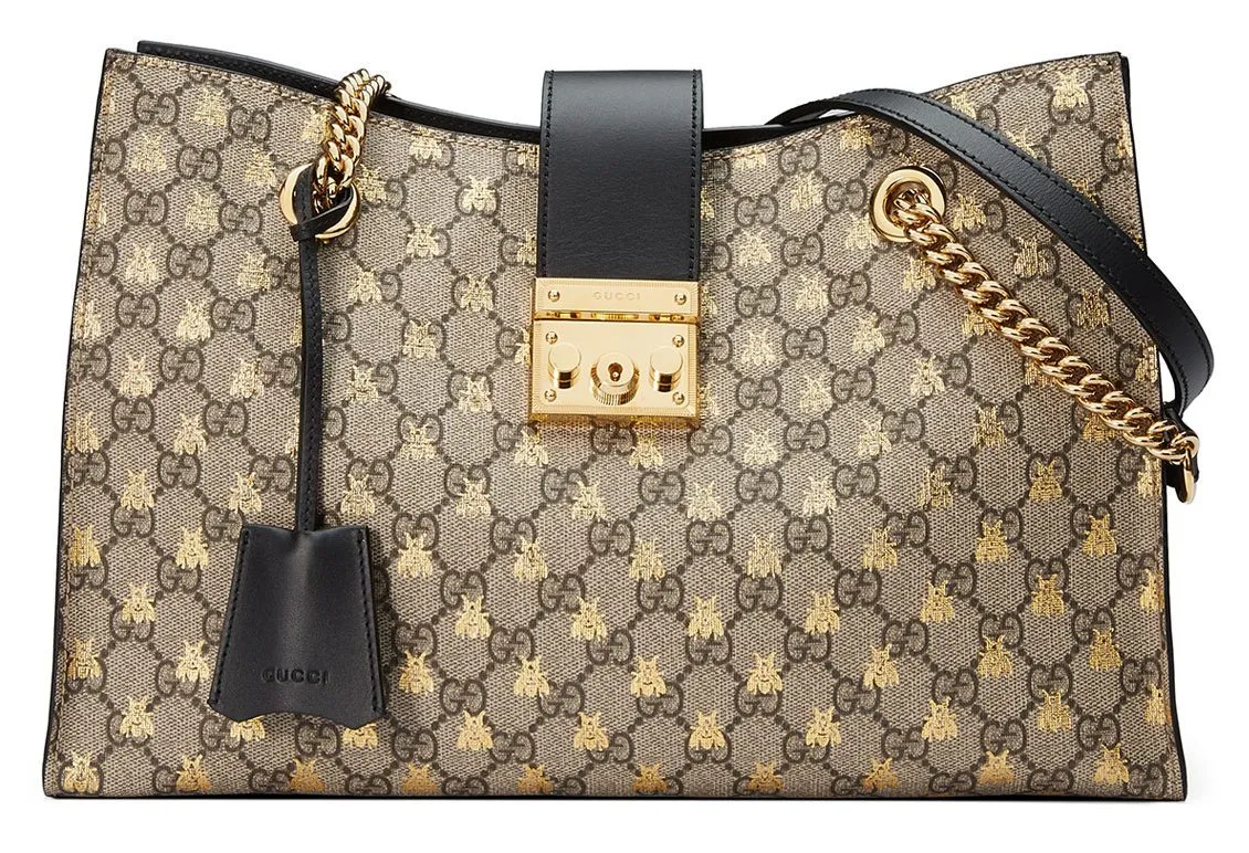 Padlock GG Supreme Canvas Bees Medium Shoulder Tote Bag