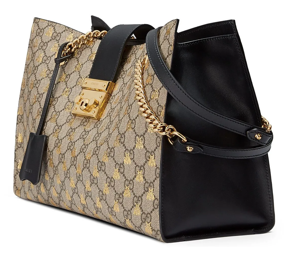 Padlock GG Supreme Canvas Bees Medium Shoulder Tote Bag