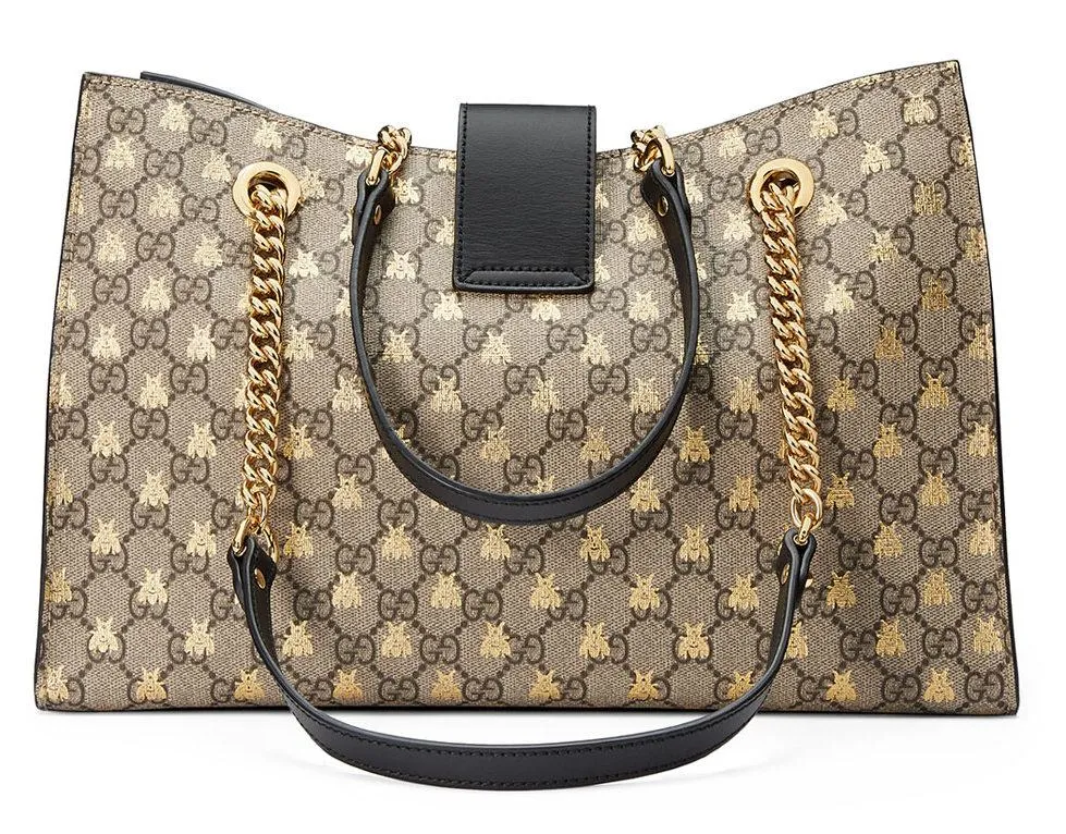 Padlock GG Supreme Canvas Bees Medium Shoulder Tote Bag