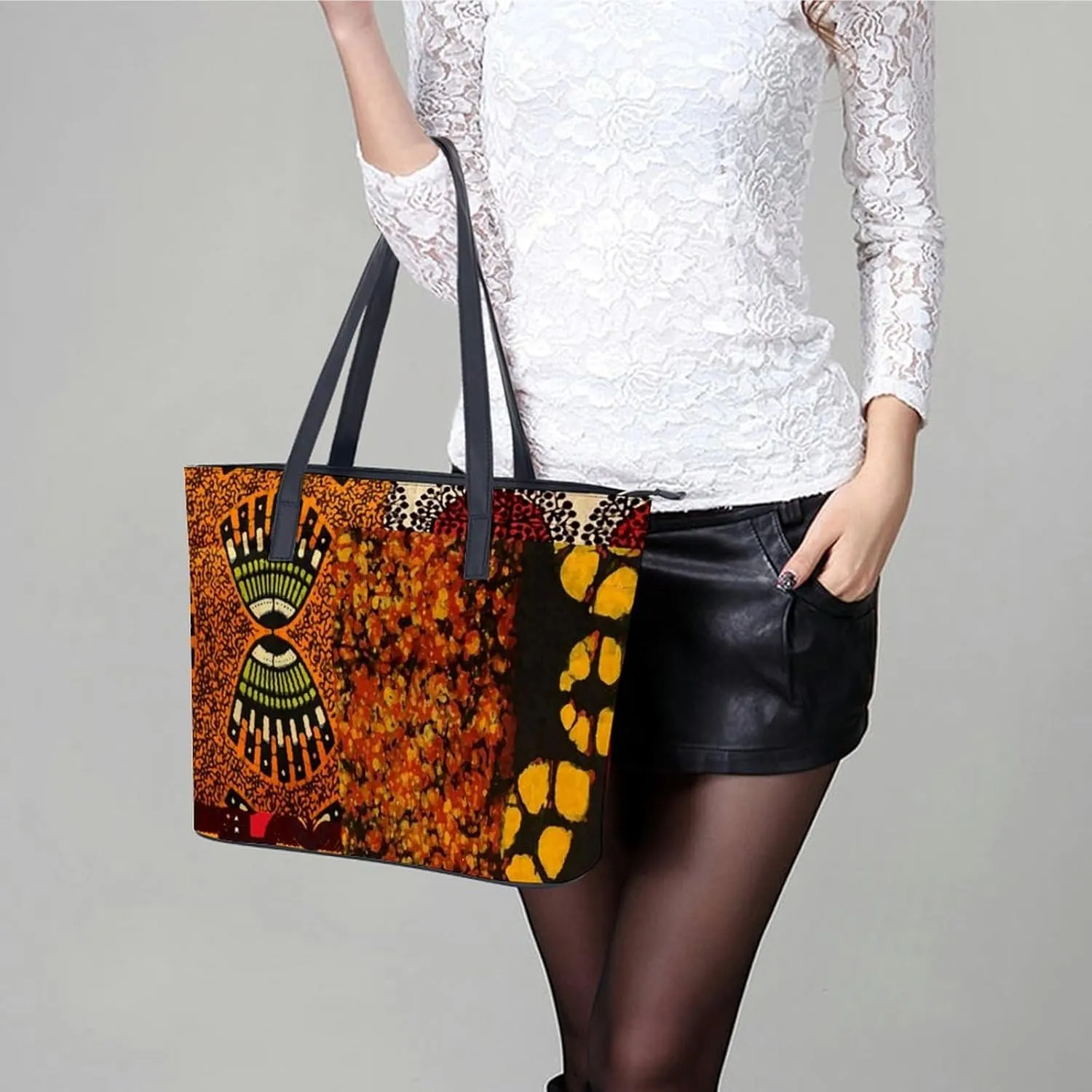Paisley Purple Floral A Leather Handbag with Large Capacity And Portability