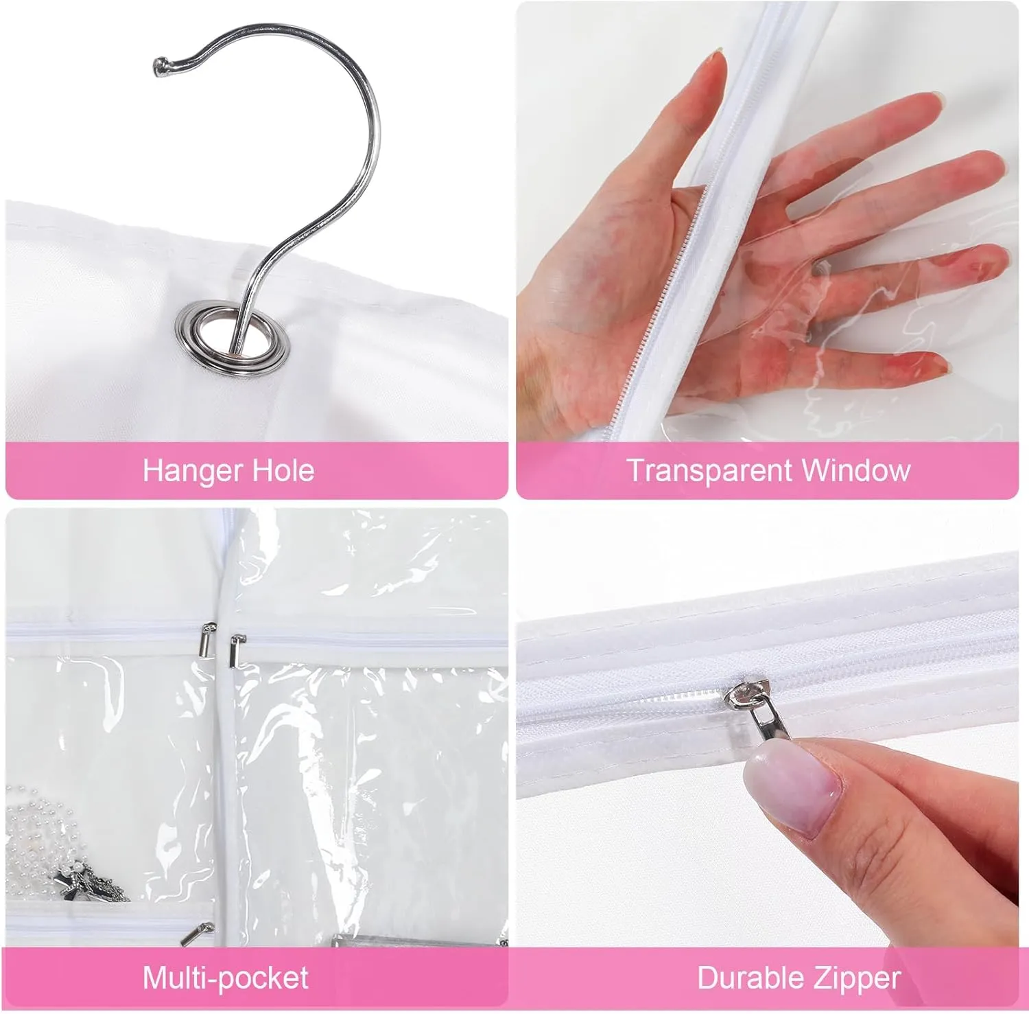 Paterr 10 Pcs 50 Inch Clear Dance Costume Garment Bag Plastic Garment Cover for Dance Competitions, with Zipper Multiple Pockets for Dancers Hanging Clothes Organizer Travel Storage(White)