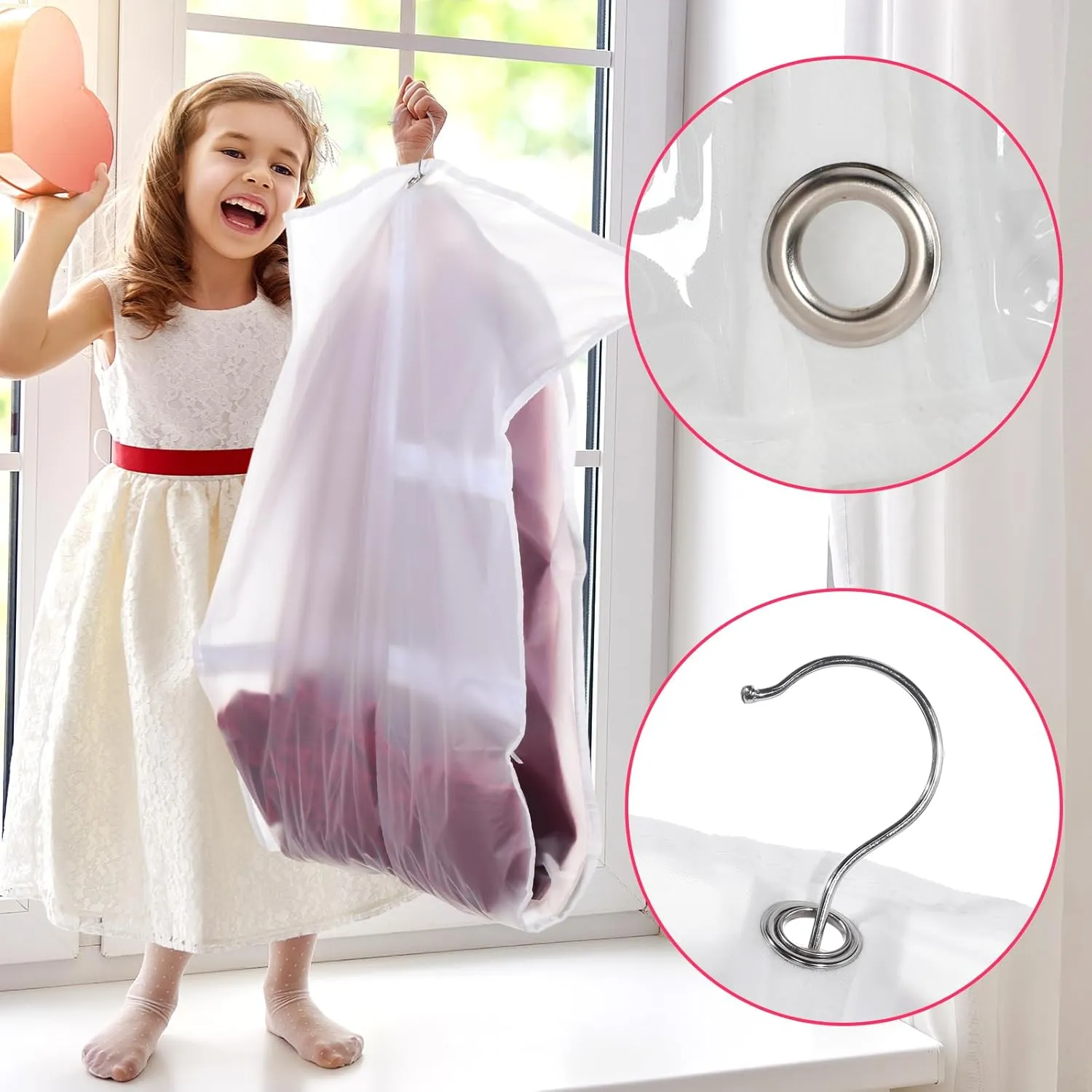 Paterr 10 Pcs 50 Inch Clear Dance Costume Garment Bag Plastic Garment Cover for Dance Competitions, with Zipper Multiple Pockets for Dancers Hanging Clothes Organizer Travel Storage(White)