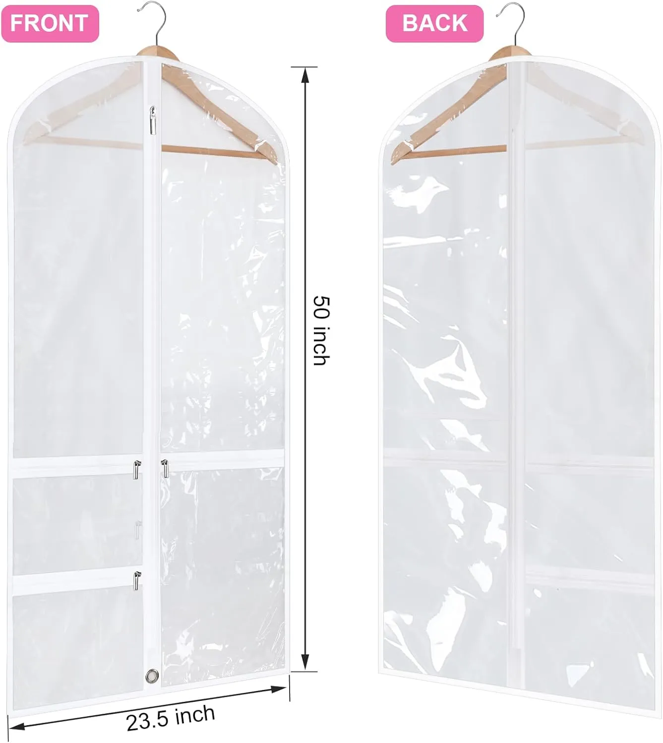 Paterr 10 Pcs 50 Inch Clear Dance Costume Garment Bag Plastic Garment Cover for Dance Competitions, with Zipper Multiple Pockets for Dancers Hanging Clothes Organizer Travel Storage(White)